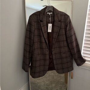 Reformation Classic Relaxed Blazer in Chocolate Plaid Wool Blend